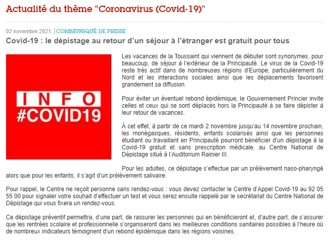Dépistage retour de congés